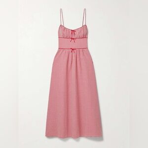 DÔEN Belline bow-detailed gingham recycled-seersucker midi dress - size L